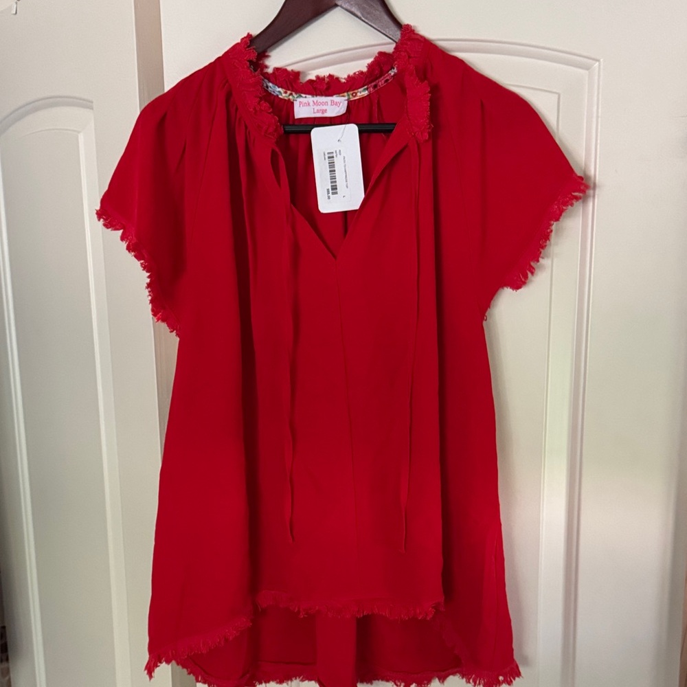 Elegant Red Frayed Blouse